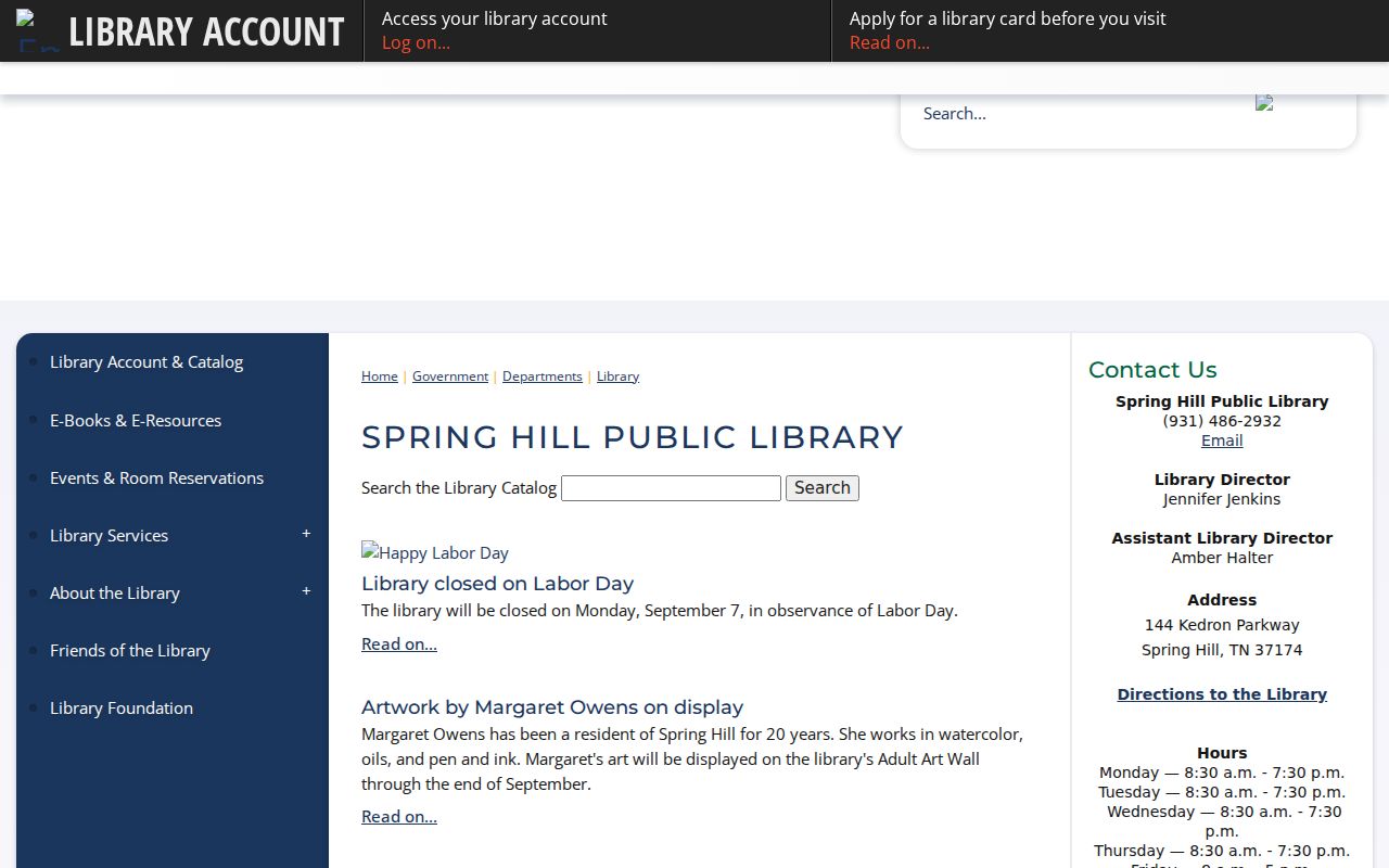 Spring Hill city directory research access at Spring Hill Public Library