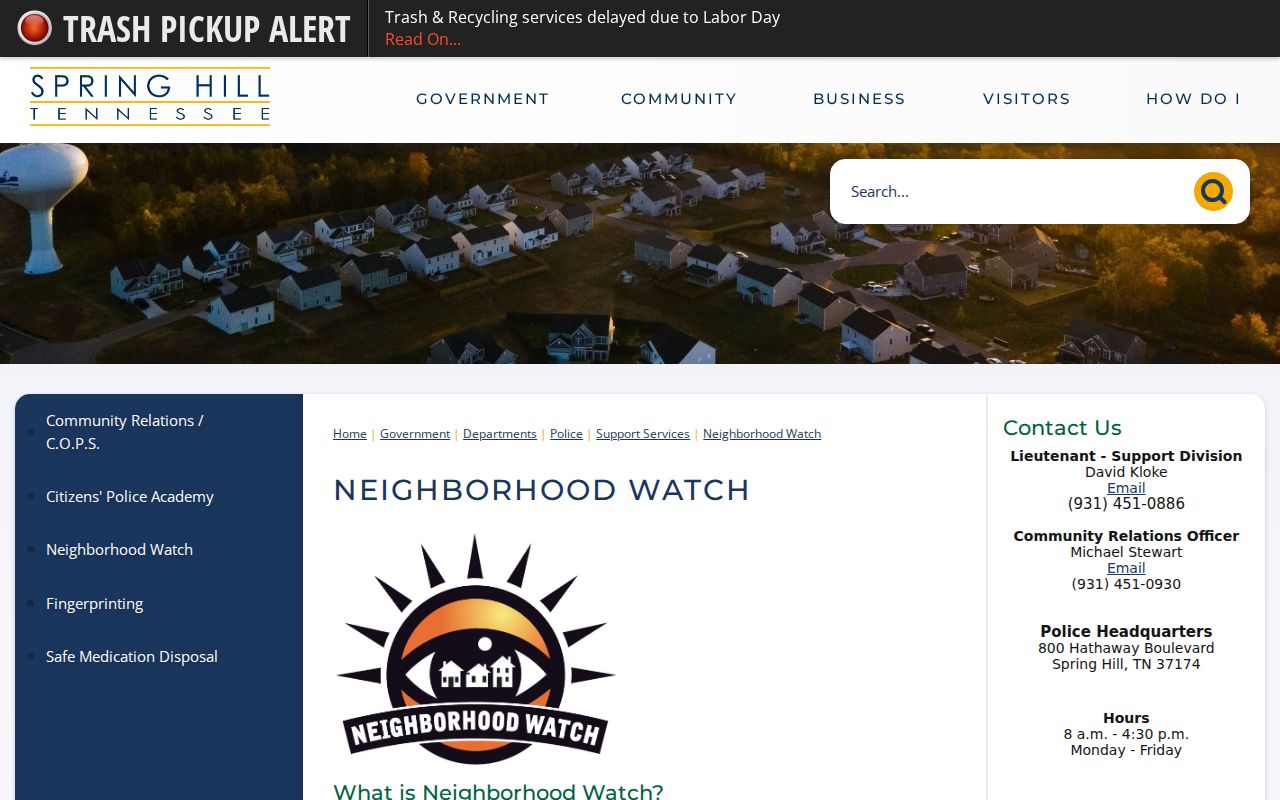 Spring Hill neighbors Neighborhood Watch community safety resource