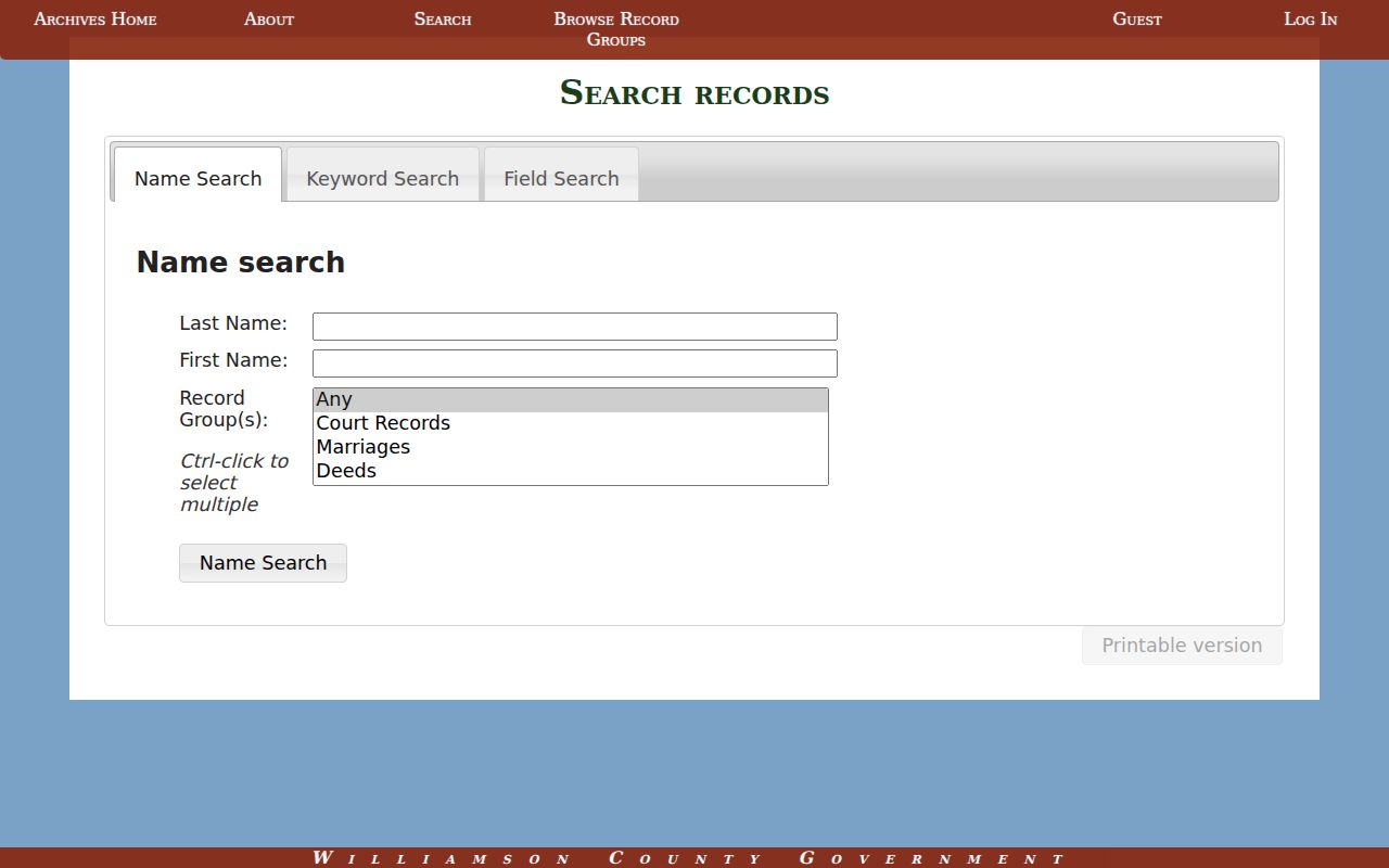 Spring Hill previous residents Williamson Archives deed index search